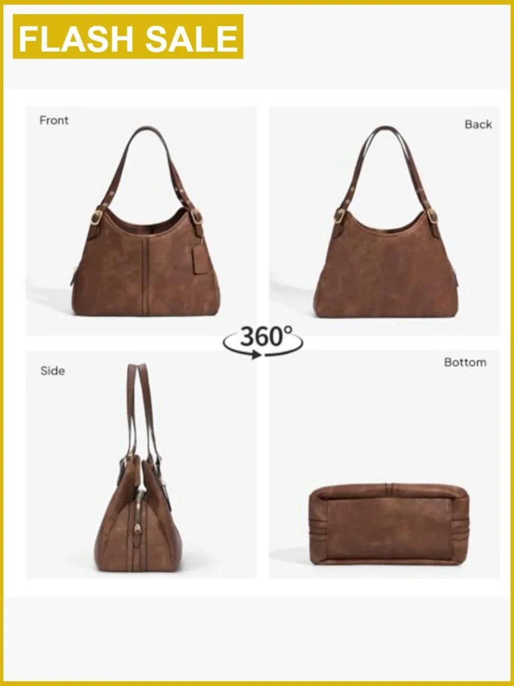 Vintage Hobo Handbag Women Soft Faux Leather Shoulder Bag Slouchy Crescent